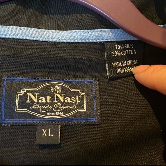 NAT NAST Men Blue Palm Leaves Print Silk Blend Button Short Sleeve Top Size XL - Picture 5 of 7